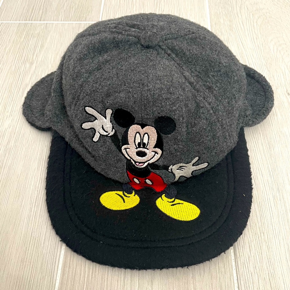 Disney Mickey Mouse Grey Black Ear Flap Fuzzy Hat